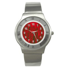 Red And Green Pattern Stainless Steel Watch by Valentinaart