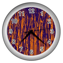 Blue And Orange Pattern Wall Clocks (silver)  by Valentinaart