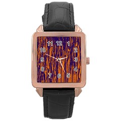 Blue And Orange Pattern Rose Gold Leather Watch  by Valentinaart