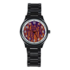 Blue And Orange Pattern Stainless Steel Round Watch by Valentinaart