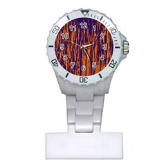 Blue And Orange Pattern Plastic Nurses Watch by Valentinaart