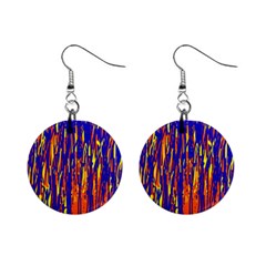 Orange, Blue And Yellow Pattern Mini Button Earrings