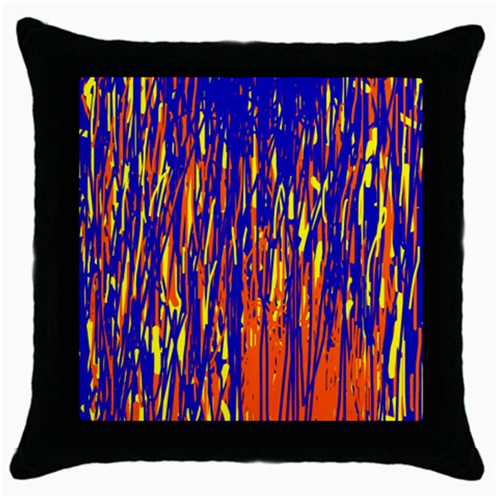 Orange, blue and yellow pattern Throw Pillow Case (Black)