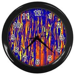 Orange, Blue And Yellow Pattern Wall Clocks (black) by Valentinaart