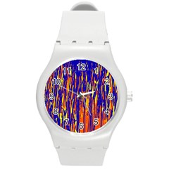 Orange, Blue And Yellow Pattern Round Plastic Sport Watch (m) by Valentinaart