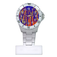 Orange, Blue And Yellow Pattern Plastic Nurses Watch by Valentinaart