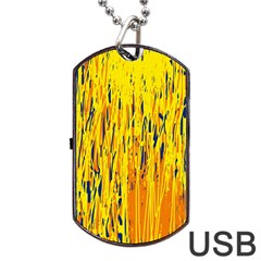 Yellow Pattern Dog Tag Usb Flash (two Sides)  by Valentinaart