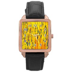 Yellow Pattern Rose Gold Leather Watch  by Valentinaart