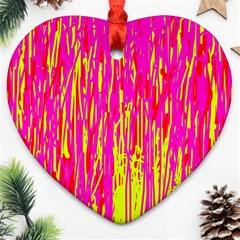 Pink And Yellow Pattern Ornament (heart)  by Valentinaart