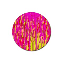 Pink And Yellow Pattern Rubber Round Coaster (4 Pack)  by Valentinaart