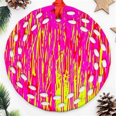 Pink And Yellow Pattern Ornament (round Filigree)  by Valentinaart