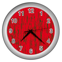 Decorative Red Pattern Wall Clocks (silver)  by Valentinaart