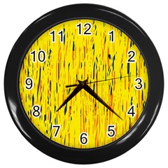 Yellow Pattern Wall Clocks (black) by Valentinaart