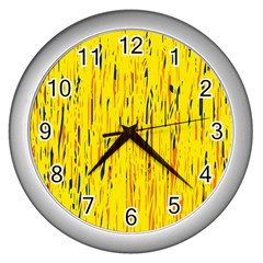 Yellow Pattern Wall Clocks (silver)  by Valentinaart