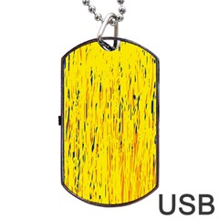 Yellow Pattern Dog Tag Usb Flash (one Side) by Valentinaart