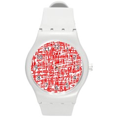 Red Decorative Pattern Round Plastic Sport Watch (m) by Valentinaart