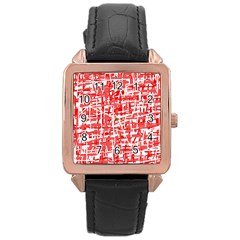 Red Decorative Pattern Rose Gold Leather Watch  by Valentinaart