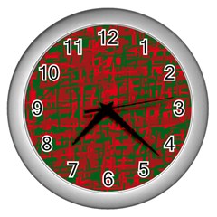 Green And Red Pattern Wall Clocks (silver)  by Valentinaart