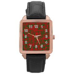 Green And Red Pattern Rose Gold Leather Watch 