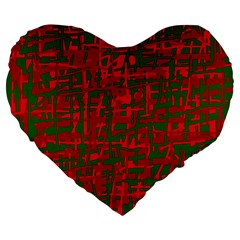 Green And Red Pattern Large 19  Premium Flano Heart Shape Cushions by Valentinaart