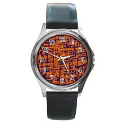 Blue And Orange Decorative Pattern Round Metal Watch