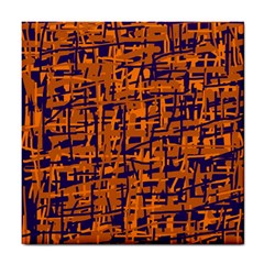 Blue And Orange Decorative Pattern Tile Coasters by Valentinaart