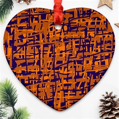 Blue And Orange Decorative Pattern Ornament (heart) 