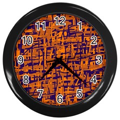 Blue And Orange Decorative Pattern Wall Clocks (black) by Valentinaart