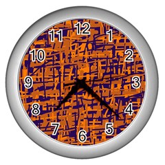 Blue And Orange Decorative Pattern Wall Clocks (silver) 