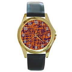 Blue And Orange Decorative Pattern Round Gold Metal Watch