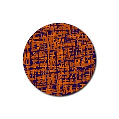 Blue And Orange Decorative Pattern Rubber Round Coaster (4 Pack)  by Valentinaart