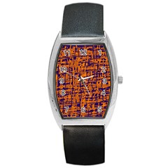 Blue And Orange Decorative Pattern Barrel Style Metal Watch