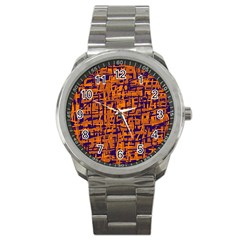 Blue And Orange Decorative Pattern Sport Metal Watch