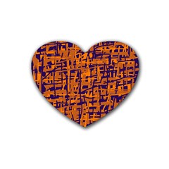 Blue And Orange Decorative Pattern Rubber Coaster (heart) 