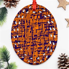 Blue And Orange Decorative Pattern Oval Filigree Ornament (2-side) 