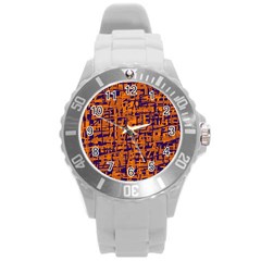 Blue And Orange Decorative Pattern Round Plastic Sport Watch (l) by Valentinaart