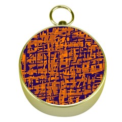 Blue And Orange Decorative Pattern Gold Compasses