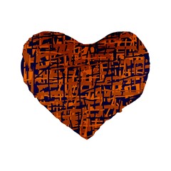 Blue And Orange Decorative Pattern Standard 16  Premium Flano Heart Shape Cushions