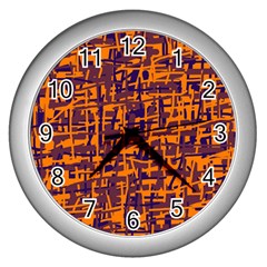 Orange And Blue Pattern Wall Clocks (silver) 