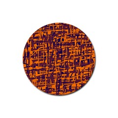 Orange And Blue Pattern Rubber Coaster (round)  by Valentinaart