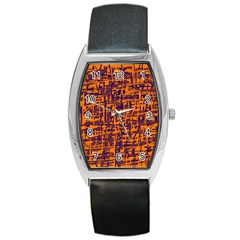 Orange And Blue Pattern Barrel Style Metal Watch