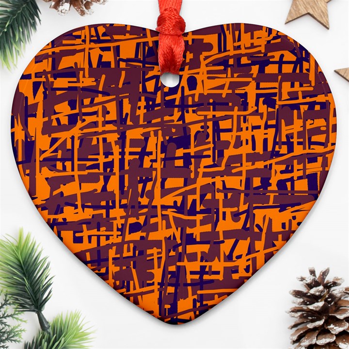 Orange and blue pattern Heart Ornament (2 Sides)