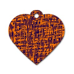 Orange And Blue Pattern Dog Tag Heart (one Side) by Valentinaart