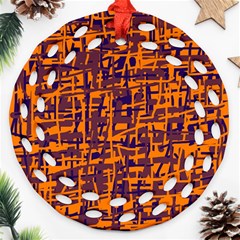 Orange And Blue Pattern Round Filigree Ornament (2side)