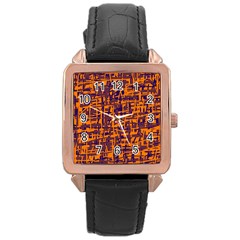 Orange And Blue Pattern Rose Gold Leather Watch 