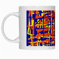 Orange, Blue And Yellow Pattern White Mugs by Valentinaart