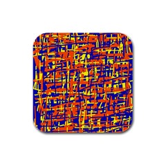 Orange, Blue And Yellow Pattern Rubber Square Coaster (4 Pack) 