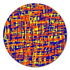 Orange, Blue And Yellow Pattern Magnet 5  (round)