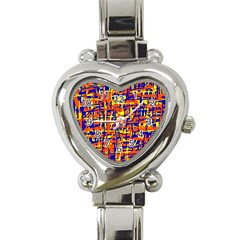 Orange, Blue And Yellow Pattern Heart Italian Charm Watch by Valentinaart