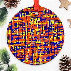 Orange, Blue And Yellow Pattern Round Ornament (two Sides) 